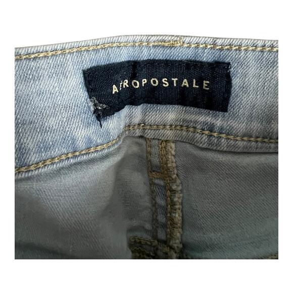 Aeropostale Midi High Waisted Jean Shorts Cotton Neutral Basic Casual Preppy 2 - Picture 2 of 5